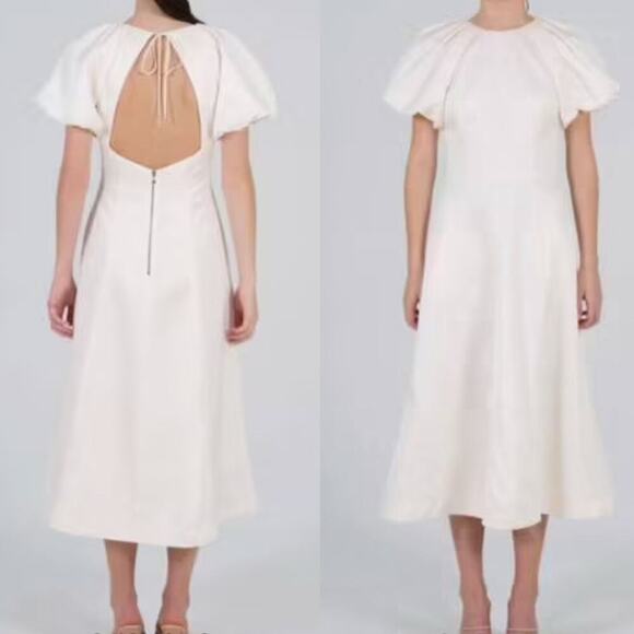 Rebecca Vallance Aimee Open Back Sateen Midi Dress In Ivory Size 8 - Picture 11 of 16